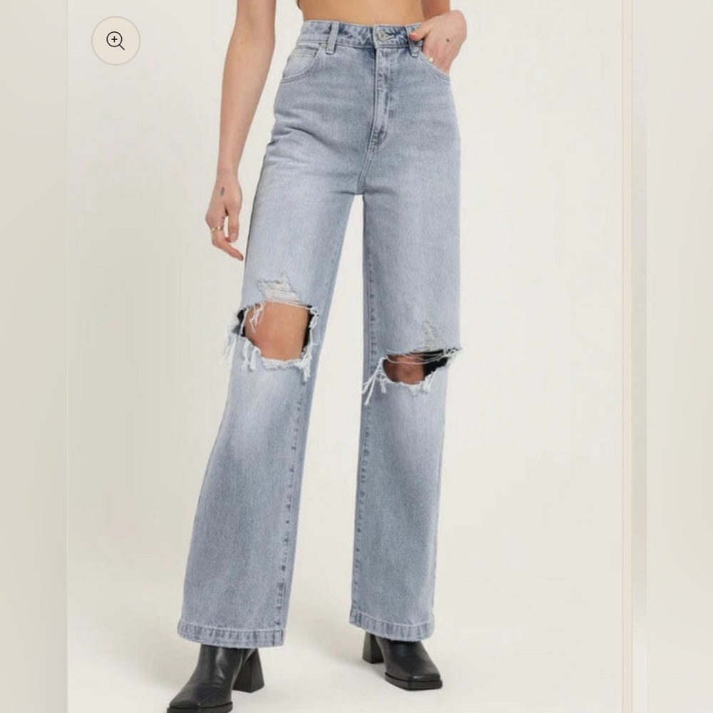 Abrand Jeans A 94 High & Wide Gigi Rip Distressed Knee Denim Jeans Size 27